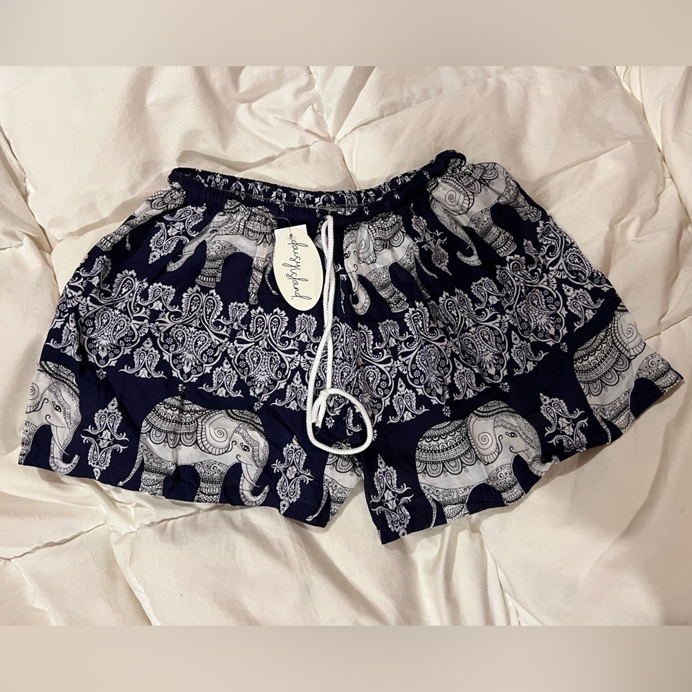 Daisy Island Shorts Bloomers Blue White Elephants India One Size NWT